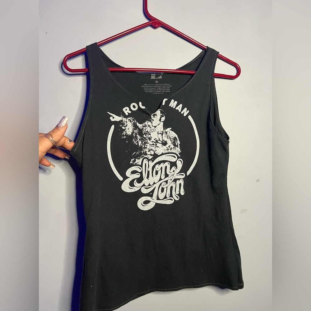 Black Elton John Rocket Man Tank Top